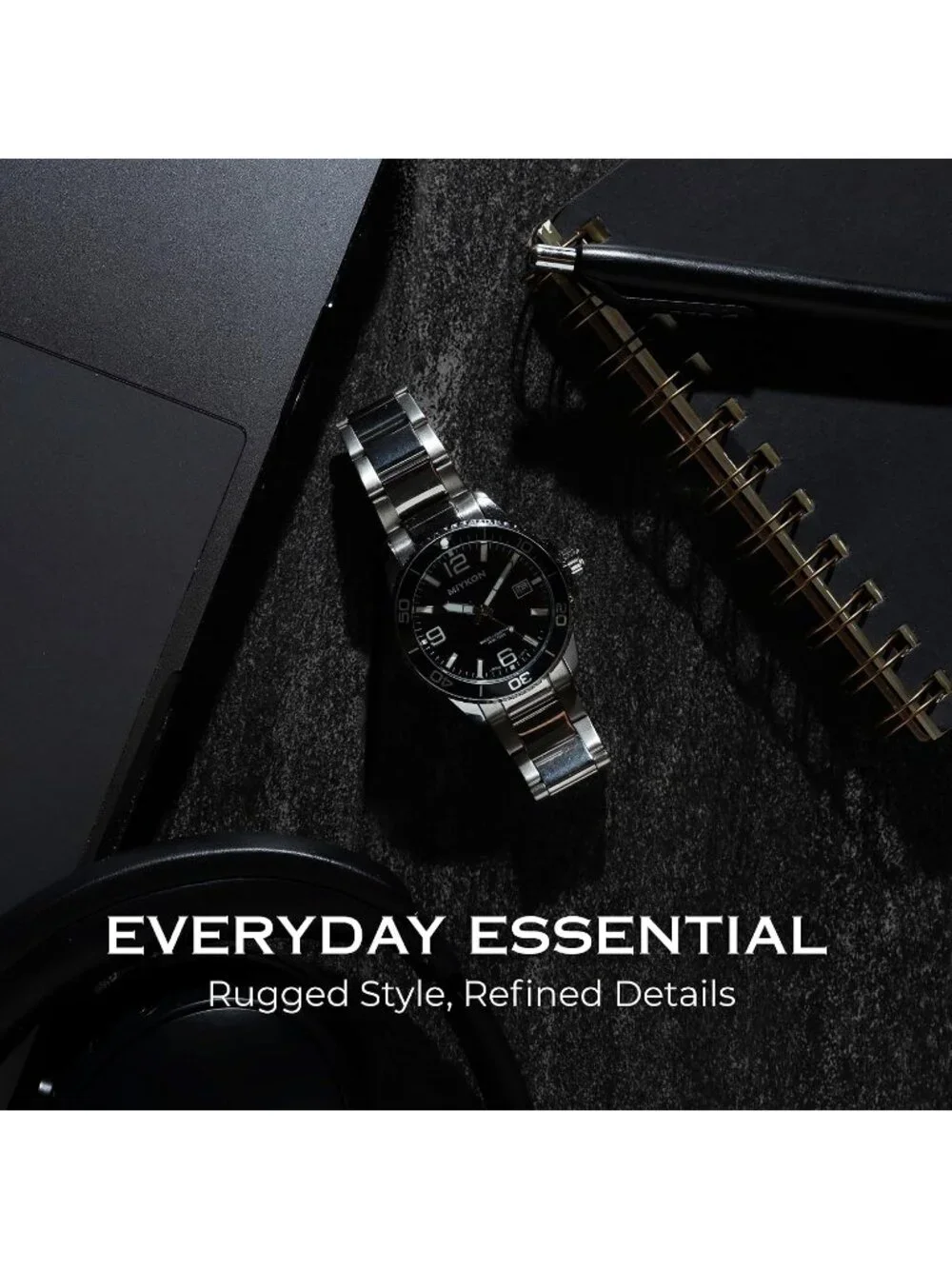 Men's Silver Stainless Steel Bracelet Black Dial Quickset Date Quartz Watches
